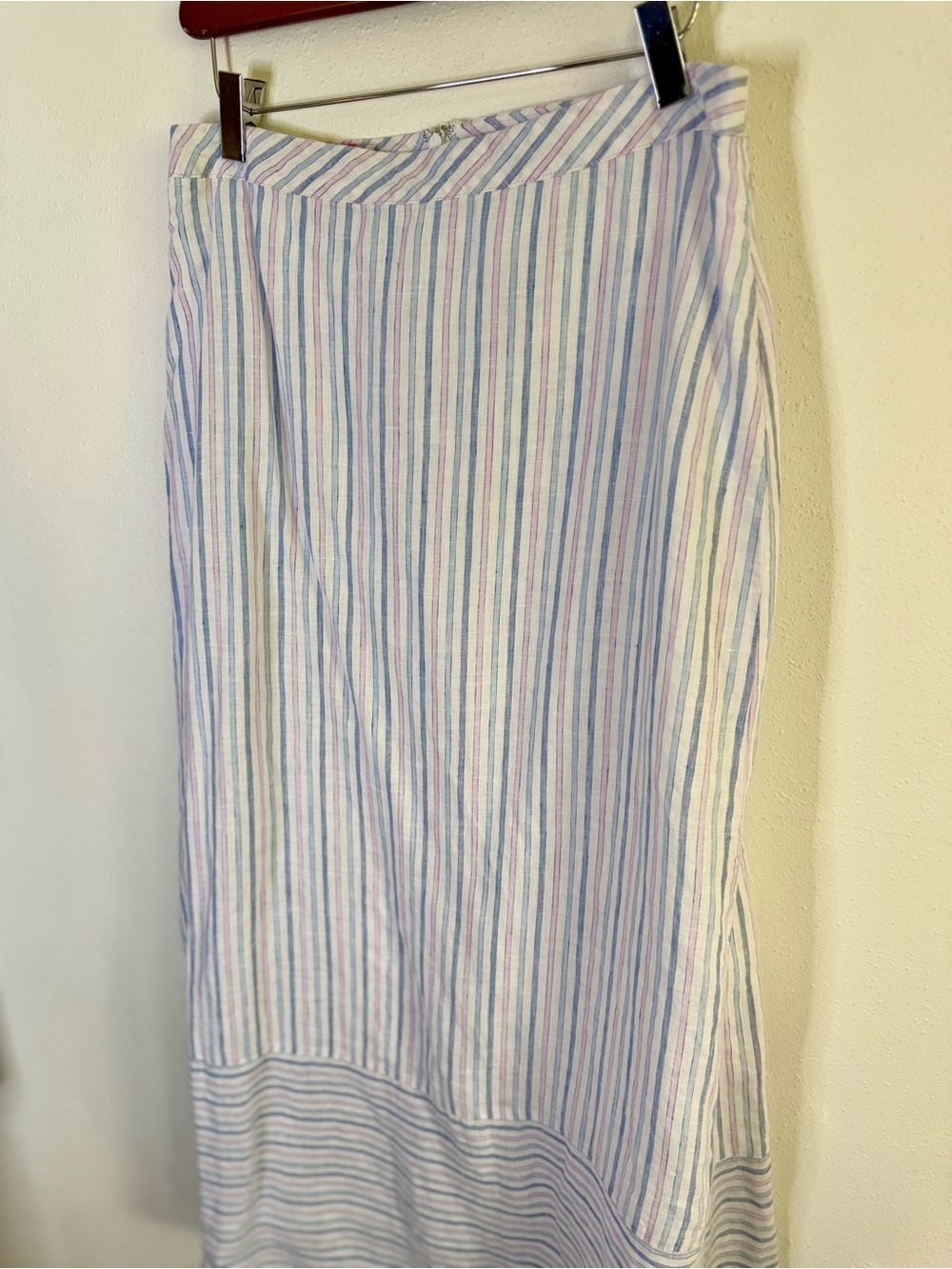 Island Company Linen Maxi Skirt M Blue Pink Stripe Coastal Resort - Picture 2 of 8